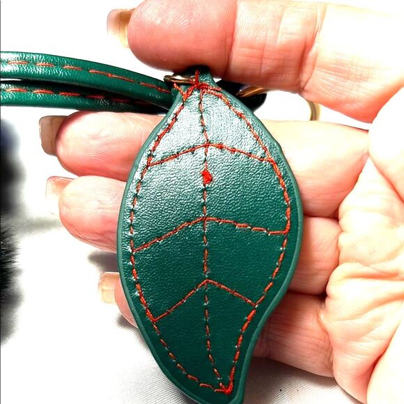 Black and Green Cherry Pom Pom Keychain - Picture 3 of 5